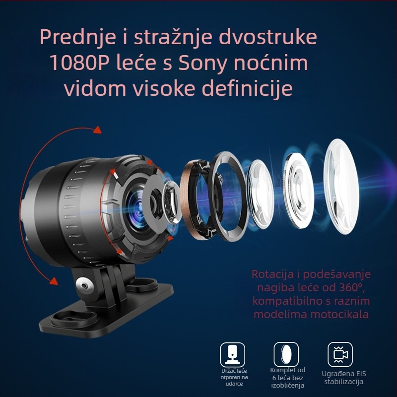 1080p vodootporan dvostruki snimač za motocikl s žičnim daljinskim upravljačem