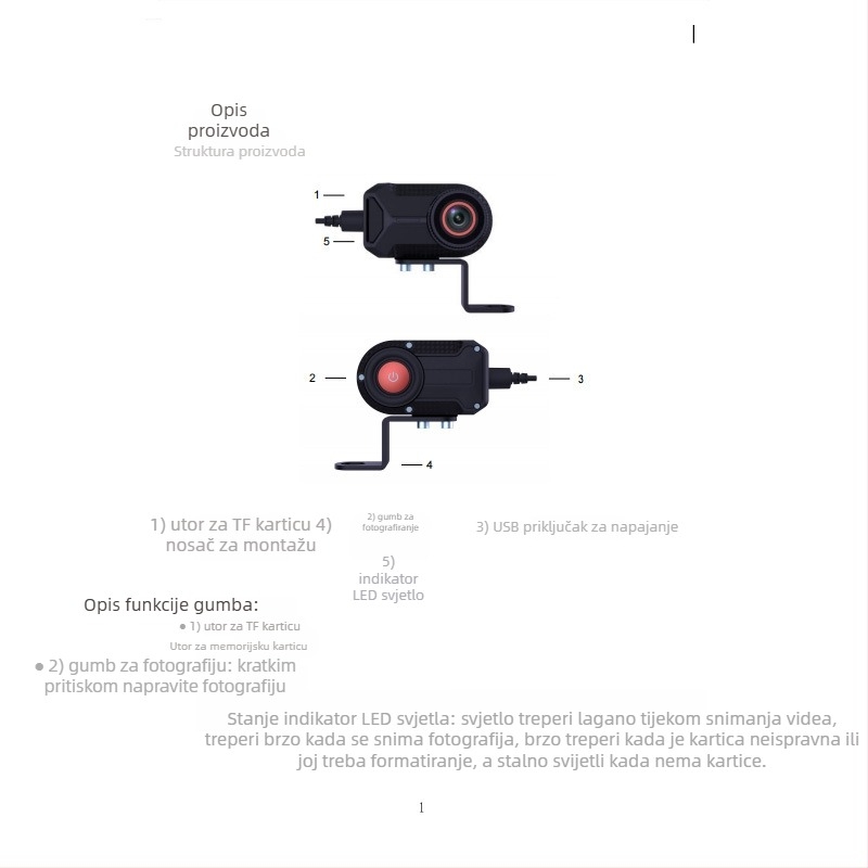 Dash kamera za motocikl, HD vodootporna, 170° kut gledanja, 2MP, TF kartica do 128GB, 12V, Model C5