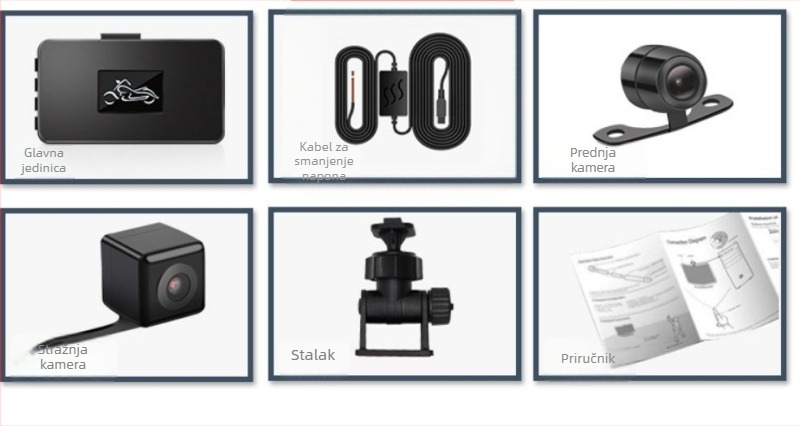 Motociklistička dash cam s prednjim i stražnjim montiranjem, 170° široki kut, TF kartica do 32GB, model pc31, napajanje 12V
