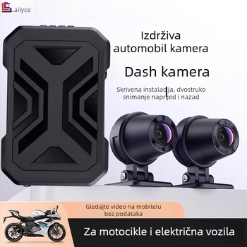 Motocikl prednja i stražnja dash kamera, 1080p dualno snimanje, široki kut 140°, podržava microSD do 128GB, DC 12–72V