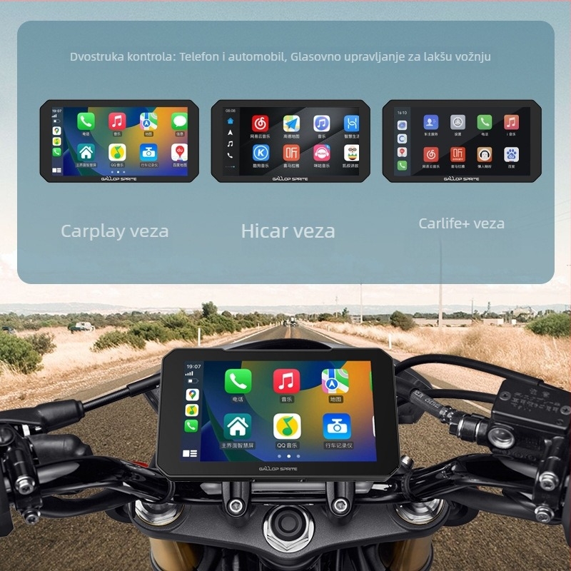 CarPlay jedinica za motocikl s prednjom i stražnjom dvostrukom kamerom, navigacijom i praćenjem tlaka u gumama