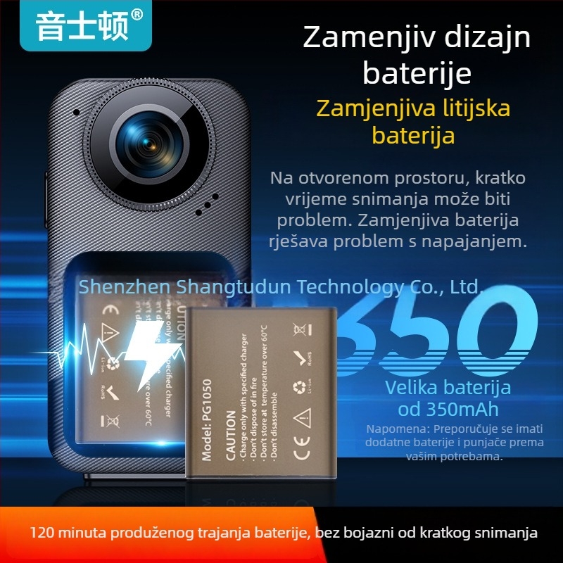 Inston S8 360° akcijska kamera za nošenje na prsište za motocikl, TF memorija, 4800 rezolucija, 96 minuta trajanja baterije