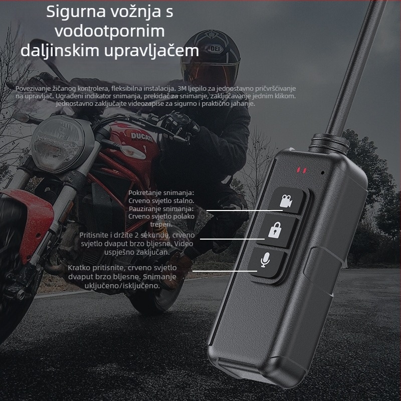 Motociklistička kamera bez zaslona, dvostruki 2K hlađenje, dvostruke leće, GPS praćenje, prednje i stražnje snimanje, žični upravljač i Wi-Fi