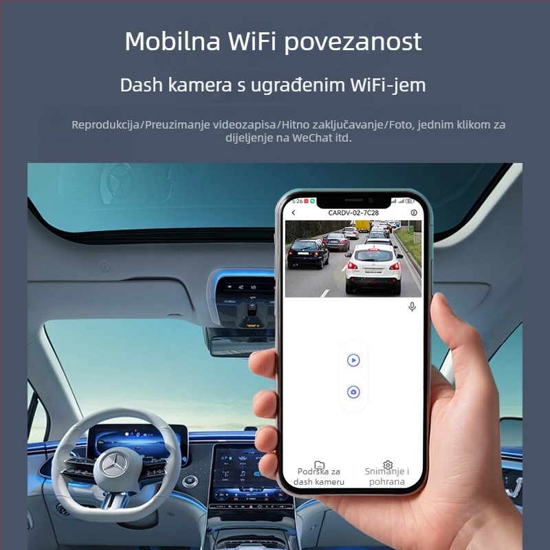 Dash kamera za Porsche Macan, Cayenne, Panamera, 718/911 — dvostruko snimanje prednje i stražnje kamere, 2160p rezolucija, 170° kut gledanja, Wi‑Fi, ugradnja u unutarnje retrovizor