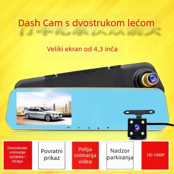 HD DVR za automobil s ogledalom za retrovizor, dvostruki objektivi 1080p prednji i stražnji, 170° kut vidljivosti, nadzor parkiranja, podrška TF kartici do 32 GB