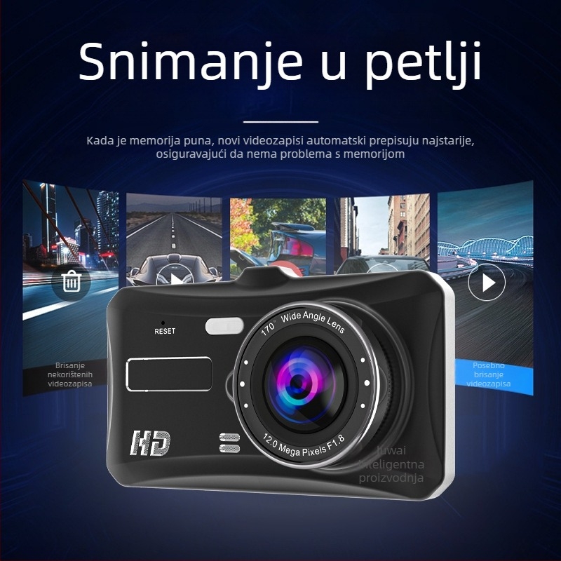 4-inčni dash cam s dodirnim ekranom, 1080p, prednja i stražnja dvostruka kamera, dvostruko snimanje i slika za vožnju unatrag