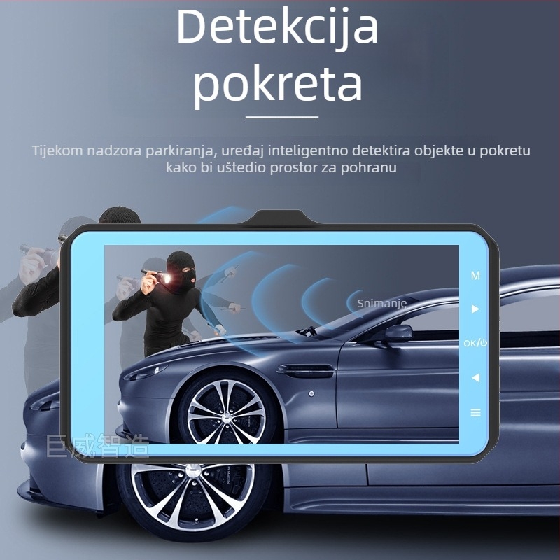 4-inčni dash cam s dodirnim ekranom, 1080p, prednja i stražnja dvostruka kamera, dvostruko snimanje i slika za vožnju unatrag