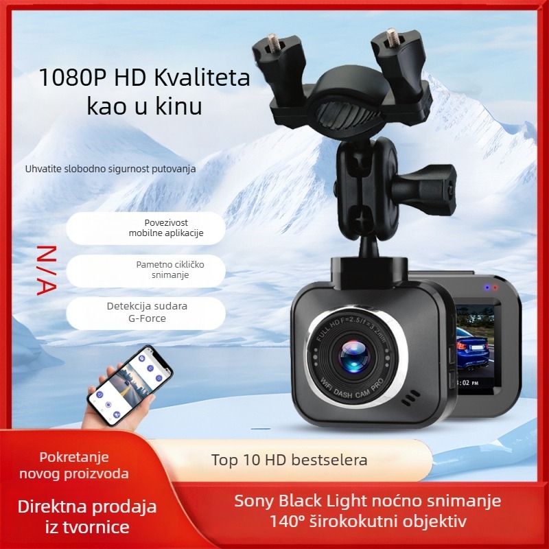 Mini dash cam s Wi-Fi i povezanošću na mobilni telefon, automobil kamera s 140° širokim kutem i sigurnosnim značajkama