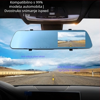 Automobilski DVR ogledalo s prednjom i stražnjom dvostrukom lećom, 1080p, 140° kut gledanja, petlja snimanja, povratna slika