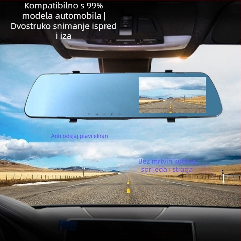 Automobilski DVR ogledalo s prednjom i stražnjom dvostrukom lećom, 1080p, 140° kut gledanja, petlja snimanja, povratna slika