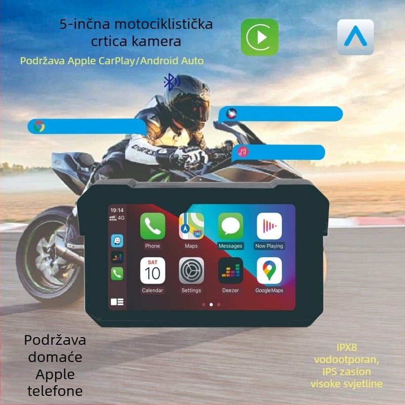 5-inčni DVR za motocikl s CarPlay i Android povezanosti, prenosni zaslon za zaštitu od krađe, navigacija, HD noćni prikaz