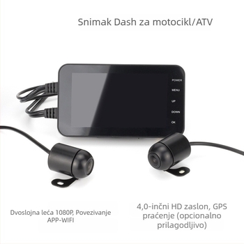MT003 motociklistička dash cam, dvostruki objektiv, 140° kut gledanja, 5MP senzor, podržava TF karticu do 64GB, prednje i stražnje postavljanje