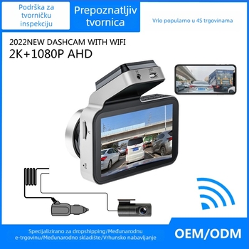 Dash kamera s dvije kamere, 1080P noćno snimanje, Wi‑Fi, 170° široki kut, podržava TF karticu od 64GB