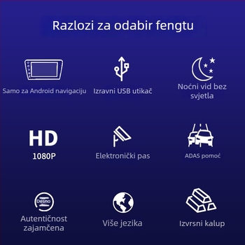 Android navigacija s velikim zaslonom i ADAS-om, dvostruka kamera za automobil 1080P, noćno snimanje, AR realna scena, USB
