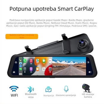 Zrcalni dashcam s prednjom i stražnjom dvostrukom snimanju, 1080p, 170° širokokutni, CarPlay, 128GB TF kartica
