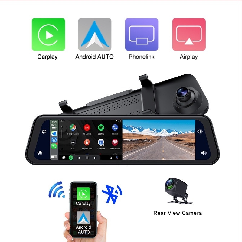 Zrcalni dashcam s prednjom i stražnjom dvostrukom snimanju, 1080p, 170° širokokutni, CarPlay, 128GB TF kartica