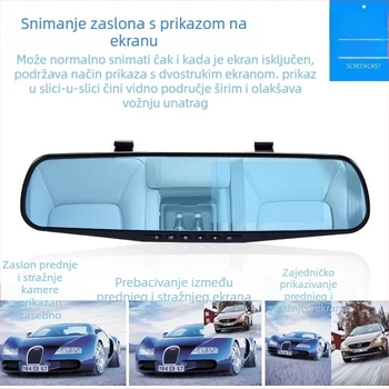 Klasični Jiuyi 4,3-inčni dash cam u retrovizoru s prednjom i stražnjom dvostrukom snimanjem te slikom za obrnuto vožnju