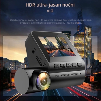 4K dash cam s prednom i stražnjom kamerom, dvostruko snimanje, 140° kut, 2.0-inčni zaslon, Wi‑Fi, GPS, petlja snimanja, SD kartica podrška