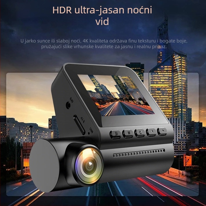 4K dash cam s prednom i stražnjom kamerom, dvostruko snimanje, 140° kut, 2.0-inčni zaslon, Wi‑Fi, GPS, petlja snimanja, SD kartica podrška