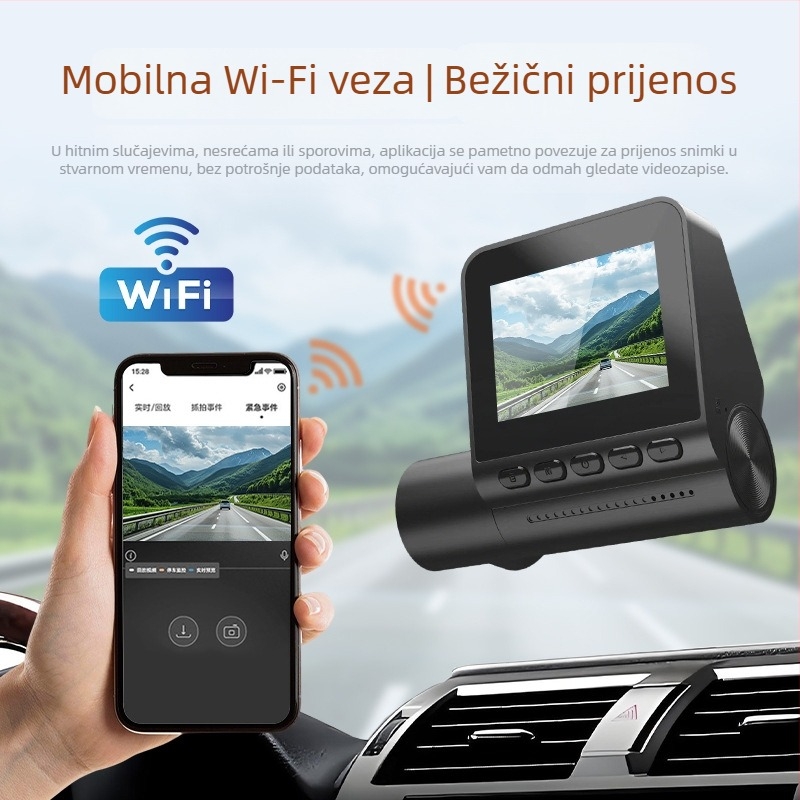 4K dash cam s prednom i stražnjom kamerom, dvostruko snimanje, 140° kut, 2.0-inčni zaslon, Wi‑Fi, GPS, petlja snimanja, SD kartica podrška