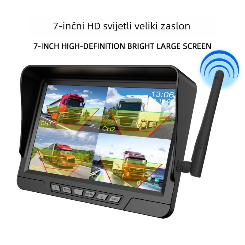 7-inčni bežični dash cam za kamione s dvostrukom lećom, 1080p, noćni vid sa Starlight, BSD upozorenje, 24V, slika unazad, montaža u središnju konzolu, Wi‑Fi