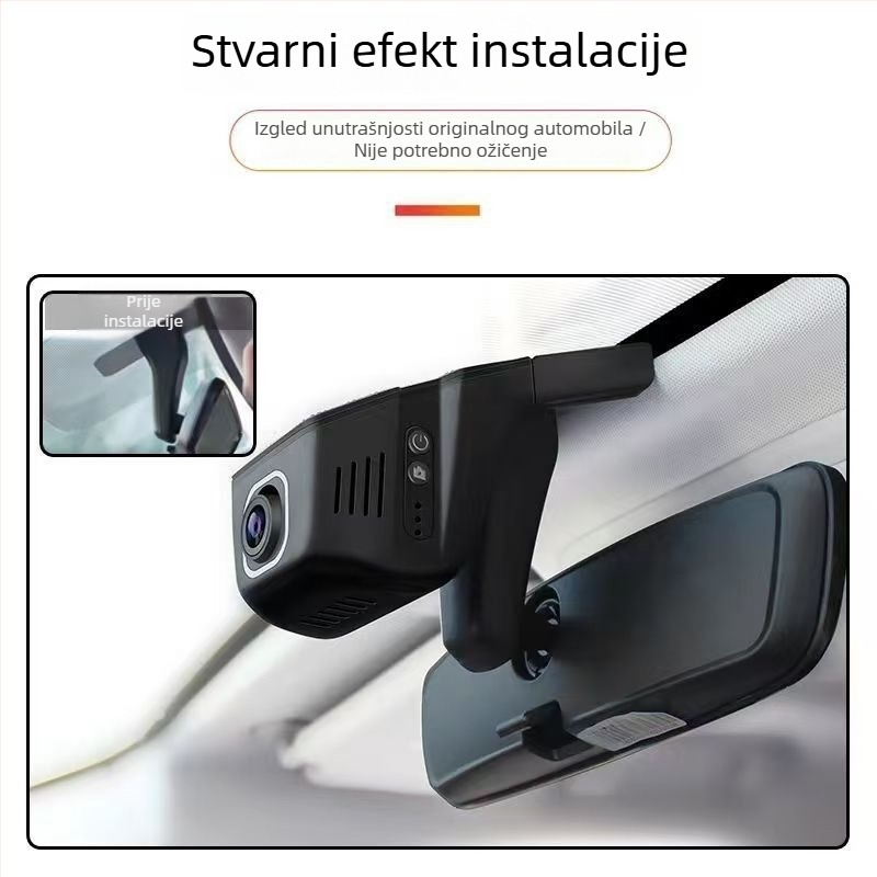 U-oblikovana skrivena HD kamera za automobil s Wi‑Fi, napajanjem USB/ACC, dvostruko ili jednostruko snimanje, 4K+ rezolucija, 170° široki kut, montaža na vjetrobran