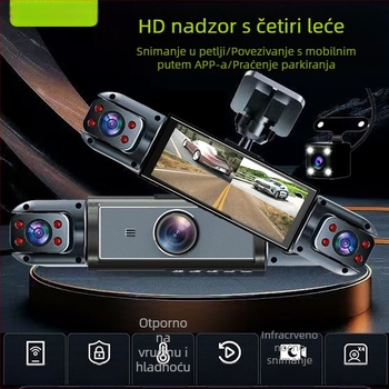 Automobilska dash kamera s 3,16-inčnim zaslonom, četiri objektiva (prednji, stražnji, lijevi, desni), HD noćni vid, 1080p, povezanost sa pametnim telefonom
