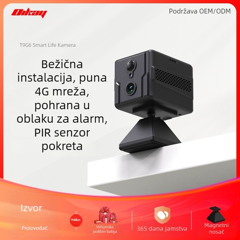 Bežična 4G sigurnosna kamera, 1080p mrežna pametna kamera za dom i auto, PIR senzor pokreta, objektiv 2.8 mm, IR noćno viđenje 5–10 m, kućište od ABS plastike
