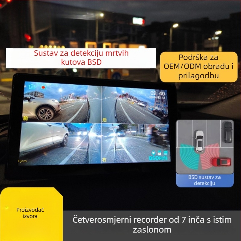 Automobilski LCD monitor s detekcijom mrtvih kutova, HD zaslon, 1024x600 IPS, AHD ulaz, kompatibilan s BMW glavnom jedinicom