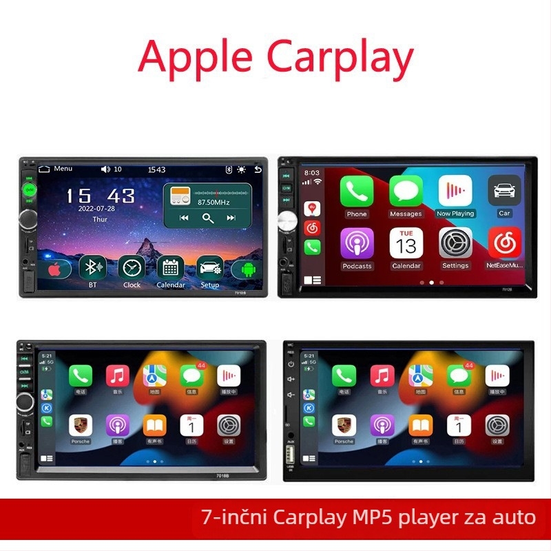Bežični CarPlay MP5 player za auto s Bluetoothom, SD karticom, 3D zvuk, model 701, domet 20 m, video formati AVI RMVB MPEG-4 FLV MPG RealPlayer