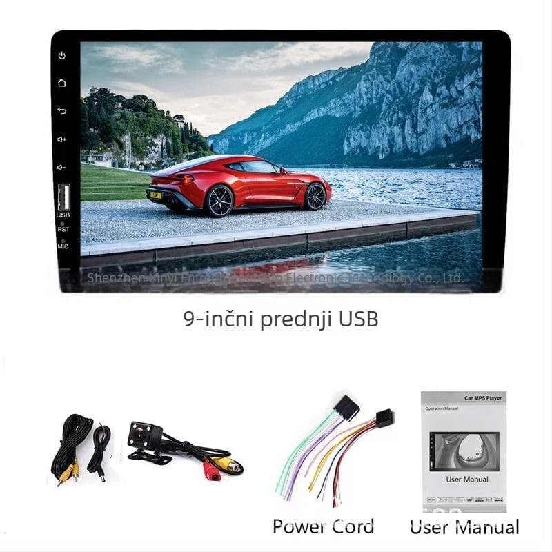 9-inčni IPS auto MP5 player, 1DIN, prednji USB, Bluetooth, radio i MP3, s funkcijom za kameru za vožnju unatrag