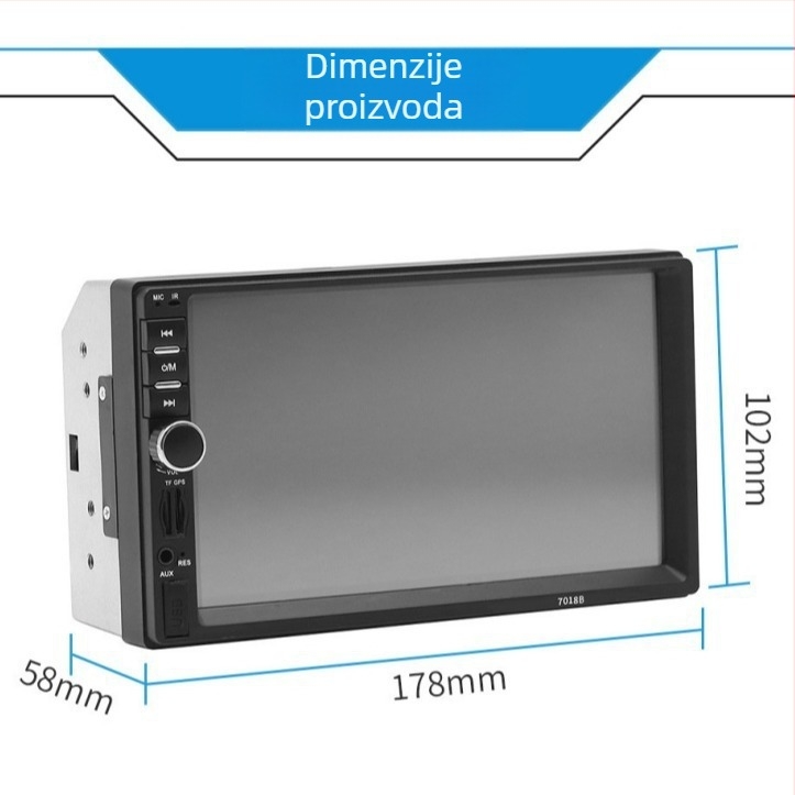 7-inčni auto MP3/MP4/MP5 player Bluetooth za hands-free, FM radio, SD kartica i audio-video navigacija, model 7018B
