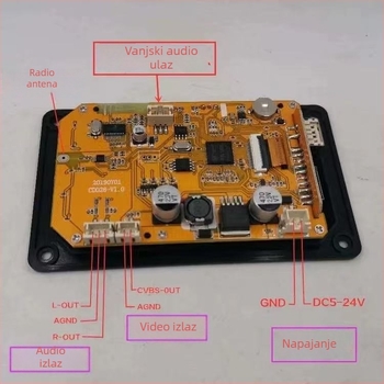 MP5 automobilski multimedični modul s Bluetoothom 5.0, TFT zaslon, kalendar i alarm, FM radio i dekoder zvuka/videa