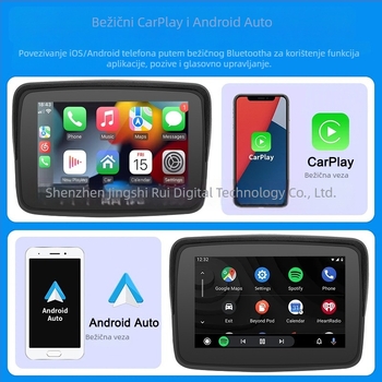 Bežični CarPlay navigacijski zaslon za motocikl, 5 inča, odvojiv, prenosni, vodootporan, HD zaslon za vožnju