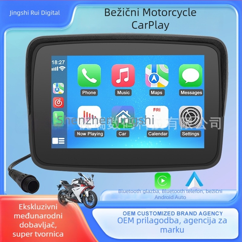 Bežični CarPlay navigacijski zaslon za motocikl, 5 inča, odvojiv, prenosni, vodootporan, HD zaslon za vožnju