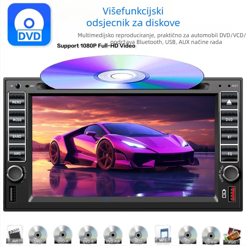 Automobilski Bluetooth DVD/CD MP3/MP5 player s OLED zaslonom, 12V DC, daljinski upravljač
