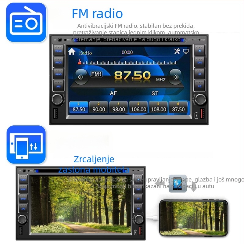 Automobilski Bluetooth DVD/CD MP3/MP5 player s OLED zaslonom, 12V DC, daljinski upravljač