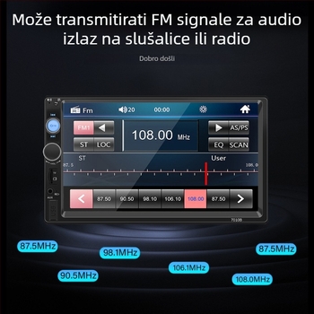 7-inčni OLED MP5 player za automobil s CarPlay, Bluetoothom i slikom za vožnju unatrag, napajanje 12-24V DC