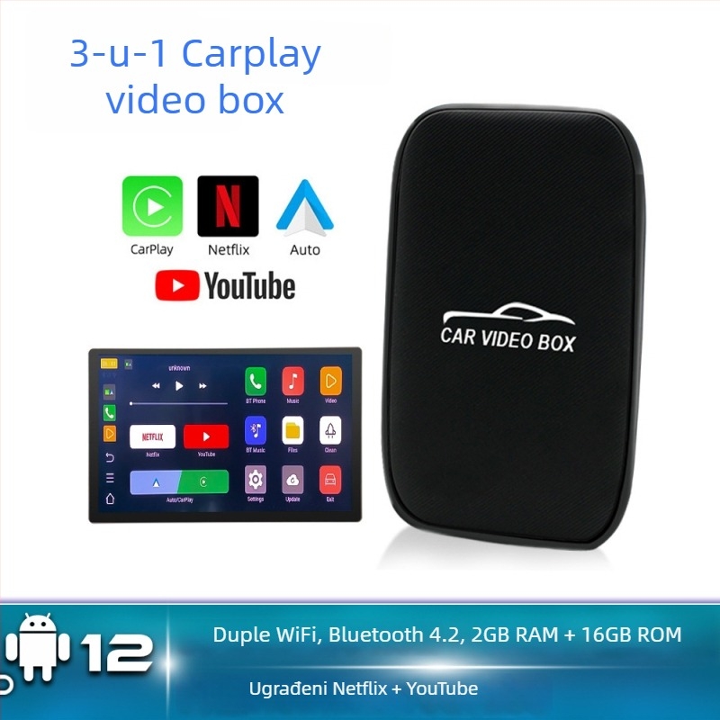 Tri u jedan bežični Box CarPlay i Android Auto za originalni auto, Quad-Core CPU, 2GB RAM, 16GB ROM, Android OS, Type-C/SD sučelje
