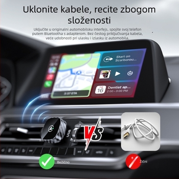 Bežična CarPlay kutija s Android 2-u-1 adapterom; dvostruko jezgreni CPU; 1GB RAM; 16GB ROM; USB i Type-C sučelja; model MS-08; kompatibilno s vozilima s kabelskim CarPlay