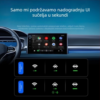 Lanchuang LC967B CarPlay bežični adapter – 2-u-1 pretvarač s kabelskog na bežični CarPlay, aluminij aviacije + 6H kaljeno staklo, 40 g, kompatibilan s vozilima CarPlay