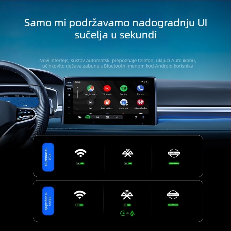 Lanchuang LC967B CarPlay bežični adapter – 2-u-1 pretvarač s kabelskog na bežični CarPlay, aluminij aviacije + 6H kaljeno staklo, 40 g, kompatibilan s vozilima CarPlay