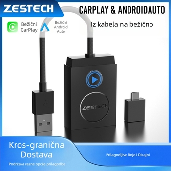 Android Auto automobilni adapter: kabelsko-bežični 2-u-1, podrška CarPlay, dvostruko jezgreni CPU, 1GB RAM, 16GB ROM, USB-C/USB