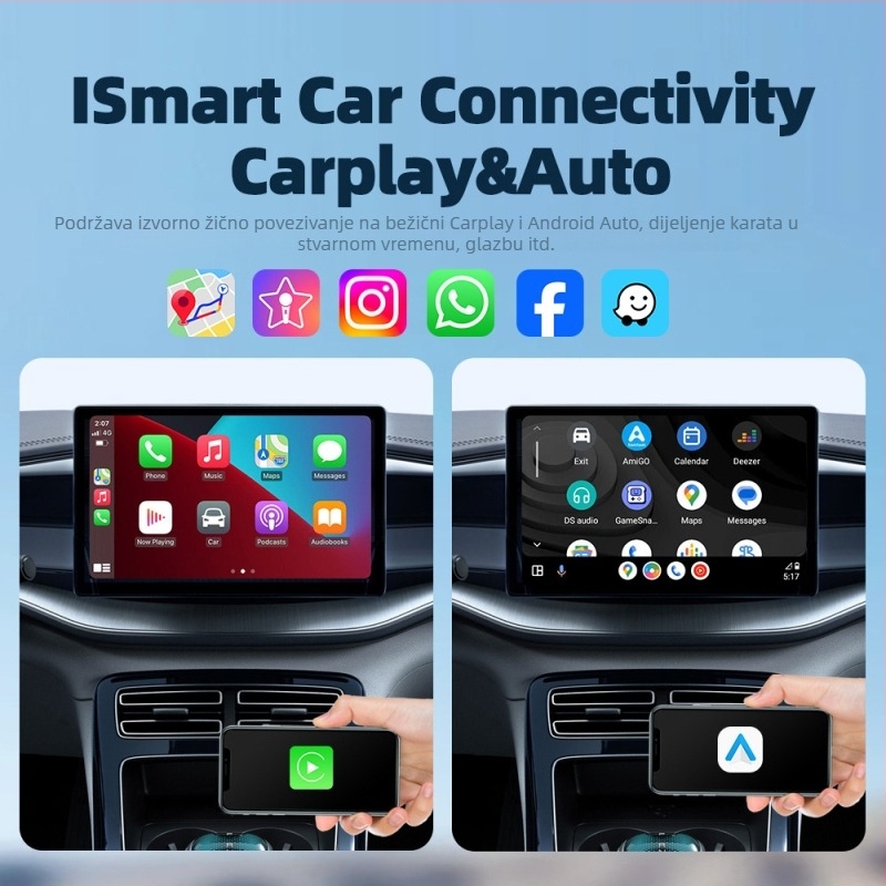 Bežični CarPlay adapter s Android Auto, 2-u-1 plug-and-play, 5V ulaz, potrošnja 3–5W, težina 0,1 kg, plast+PCB