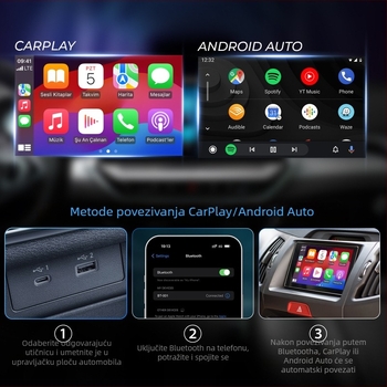 Bežični CarPlay adapter za kabelski CarPlay uz Android Auto spajanje — USB Type-C sučelje, adaptivna rezolucija, bez zaslona