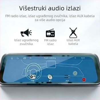 9,66-inčni bežični CarPlay prijenosni zaslon s dodirnim streamingom, retrovizorom i multifunkcionalnim videoregistratorom automobila