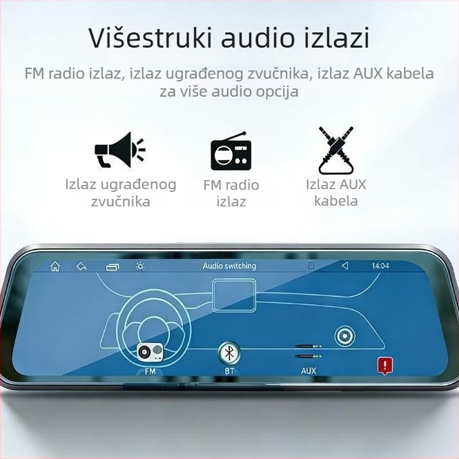 9,66-inčni bežični CarPlay prijenosni zaslon s dodirnim streamingom, retrovizorom i multifunkcionalnim videoregistratorom automobila