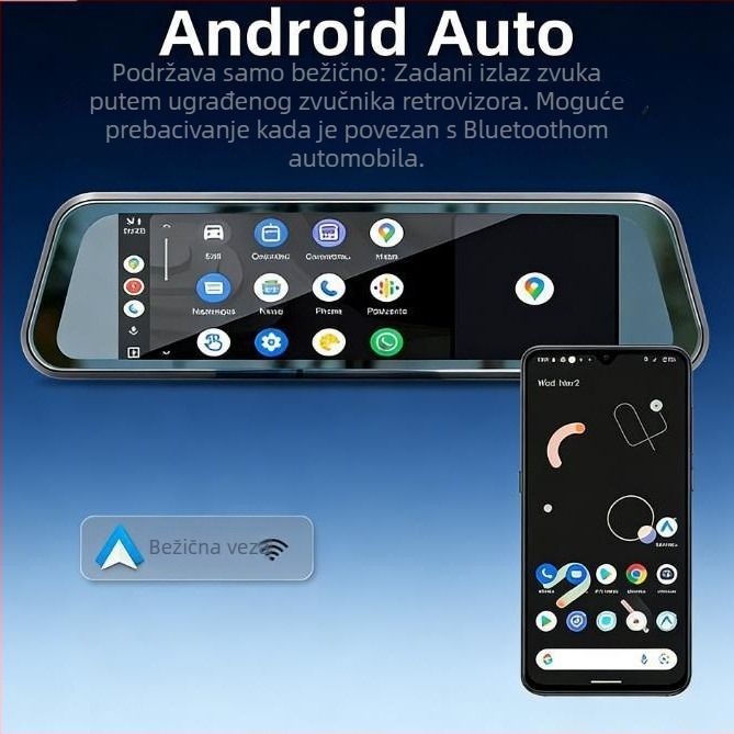 9,66-inčni bežični CarPlay prijenosni zaslon s dodirnim streamingom, retrovizorom i multifunkcionalnim videoregistratorom automobila