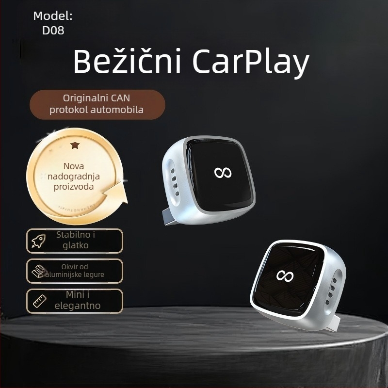 Bežični CarPlay i Android Auto – mini adapter USB sučelje, Model D08, JTOVI, ABS, kompatibilan s kabelskim CarPlay vozilima
