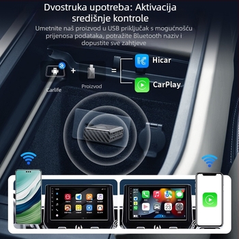 Bežični CarPlay adapter s uzorkom karbonskih vlakana za CarLife HiCar u automobilu